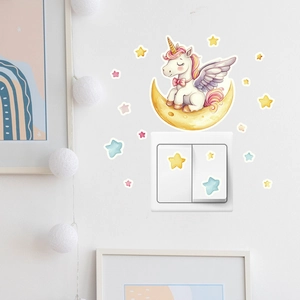 Luminous cartoon unicorn and stars wall stickers for bedroom switch decoration