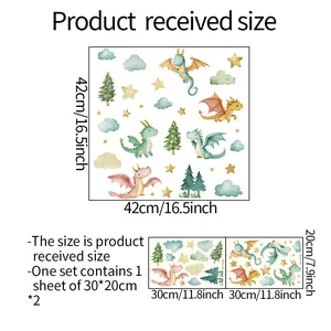 Guide des tailles détaillé pour stickers muraux dragon avec dimensions de 42x42cm