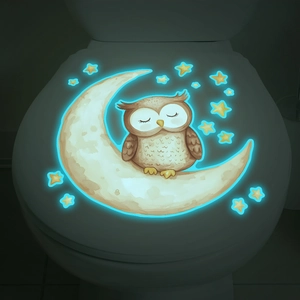 Luminous cartoon owl and stars glow-in-the-dark toilet lid decal stickers