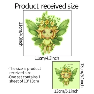 Luminous forest elf wall stickers with floral green patterns for home decor showing dimensions