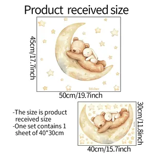Size guide for luminous bear and rabbit wall stickers showing product dimensions