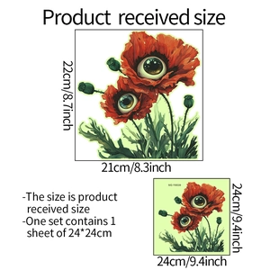 Luminous wall sticker with surreal red poppy eyes and exact dimensions of 21x22 cm