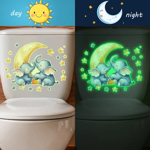 Luminous cartoon elephant moon stars stickers for nursery decor in day and night view