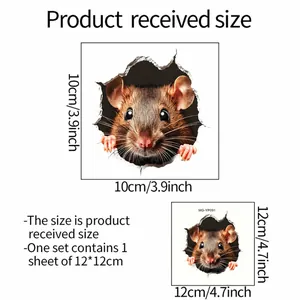 Luminous 3D mouse breaking wall sticker decal with size chart for kids room decor