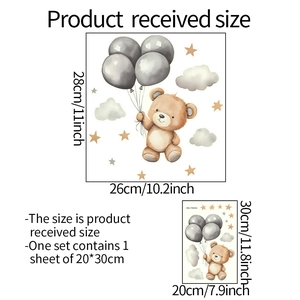 Luminous cartoon bear and balloon wall stickers for bathroom and nursery decor
