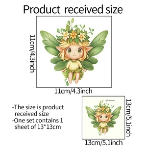Luminous elf wall sticker showing 11x11cm and 13x13cm size specifications on white