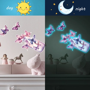 Glow In The Dark Butterfly Jar Wall Stickers Luminous PVC Decals For Bedroom Living Room Nursery Modern Home Decor