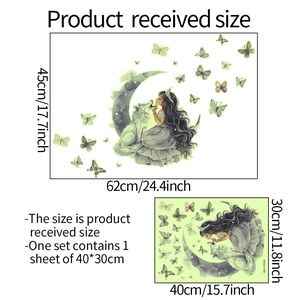 Luminous wall sticker featuring wolf, girl, and butterfly in 45x62cm layout