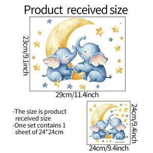 Glow-in-the-dark elephant moon and stars wall decals for kids' room decor