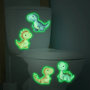 Glow in the dark cartoon dinosaur wall stickers for bathroom decor in night scene