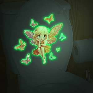 Luminous Cartoon Fairy Butterfly Toilet Sticker Glow In The Dark PVC Wall Decal For Bathroom Home Decoration Aesthetic