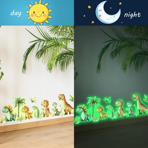 Leuchtende Cartoon-Dinosaurier-Wandtattoos für Kinderzimmer mit Tag-Nacht-Leuchteffekt