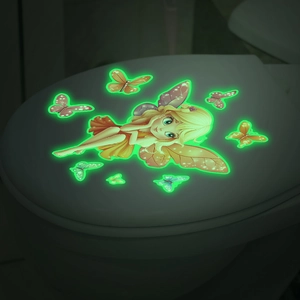Glow-in-the-dark cute fairy and colorful butterfly wall stickers for bathroom decor