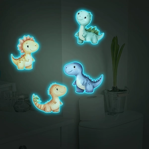 Luminous Cartoon Dinosaur Wall Stickers For Bathroom Toilet Glow In The Dark PVC Animal Decals Home Decor For Kids Room