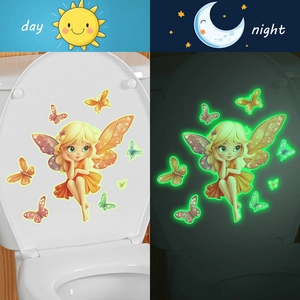 Luminous elf girl and butterfly toilet sticker set with day and night glowing effect