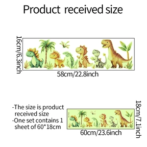Detailansicht der Cartoon-Dinosaurier-Wandaufkleber in zwei Größen 58x16cm und 60x18cm