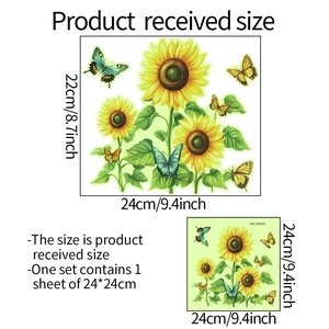 Luminous sunflower and butterfly wall sticker set with 24x24cm size specifications