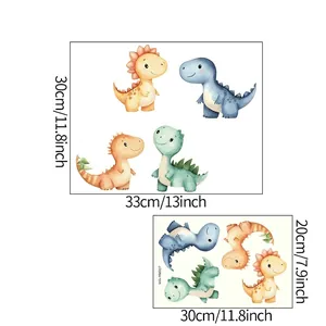 Glow in the dark cartoon dinosaur wall decal size chart with dimensions and layout details