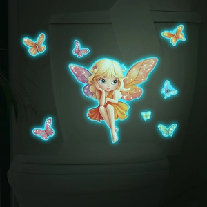 Luminous cute fairy and colorful butterfly glow-in-the-dark stickers for bathroom decor