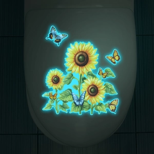 Glow in the dark sunflower and butterfly wall decals for bathroom toilet seat decoration