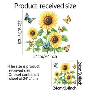 Detailed size chart for sunflower and butterfly glow-in-the-dark wall stickers