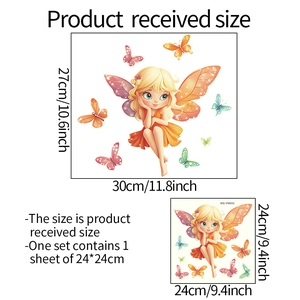 Size specifications for luminous fairy and butterfly toilet stickers with dimensions