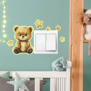 Luminous wall stickers with cartoon bear and stars for kids room switch decor