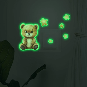 Luminous cartoon bear and stars wall stickers for kids room and light switch decoration