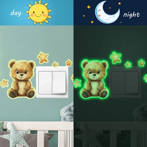 Glow in the dark cartoon bear and stars wall stickers for light switch decoration