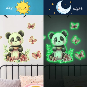 Luminous panda and butterfly wall stickers showing day and night glowing effects
