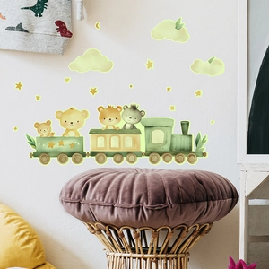 Détail des stickers muraux lumineux train d'oursons pour la décoration de chambre d'enfant