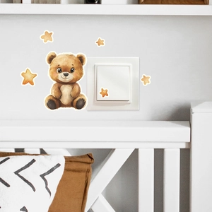 Luminous wall stickers featuring a cute brown bear and stars on white switch background