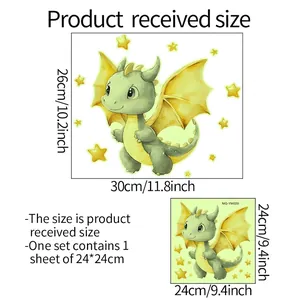 Luminous cartoon dinosaur and stars bathroom wall stickers size chart and dimensions
