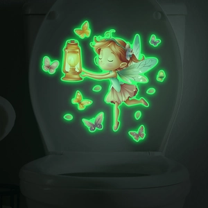 Glow In The Dark Fairy Butterfly Toilet Stickers Luminous Cartoon Girl With Lantern Wall Decals For Bathroom Home Decor