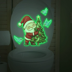 Sticker de Toilette Noël Fluorescent la Nuit Père Noël Sapin Oiseaux Décalcomanie en PVC pour Maison Salle de Bain