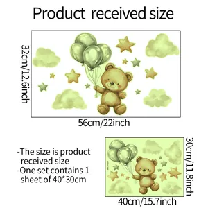Size chart for luminous cartoon bear wall stickers showing dimensions of 40x30cm