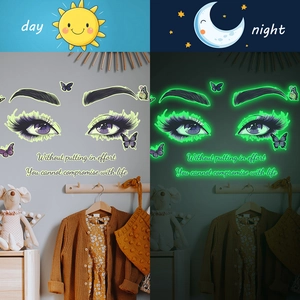 Luminous Beauty Eyes Butterfly Wall Sticker Glow In The Dark PVC Inspirational Quote Decal For Bedroom Living Room Decor