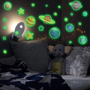 Luminous space planet wall stickers with glow in the dark stars for kids bedroom decoration