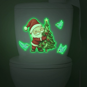 Autocollants de Noël phosphorescents avec Père Noël et oiseaux pour la salle de bain