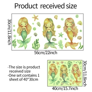 Glow in the dark cartoon mermaid wall stickers with colorful sea creatures for home decor