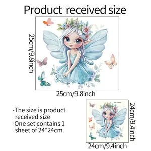 Luminous fairy wall sticker with butterfly floral crown and size measurement chart