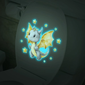 Luminous cute cartoon dinosaur and stars wall stickers for bathroom toilet decor