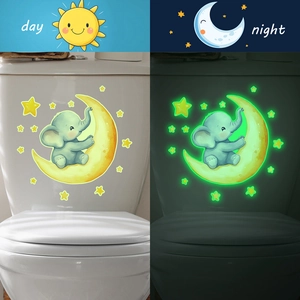 Luminous Cartoon Elephant Moon Star Sticker Glow In The Dark Wall Decal For Kids Room Bathroom Decor PVC Self Adhesive