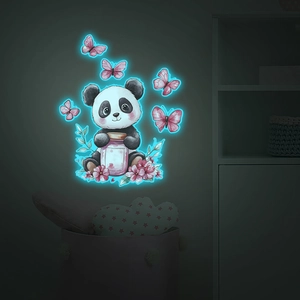 Luminous Glow In The Dark Panda Butterfly Wall Sticker PVC Cartoon Animal Wall Decal For Kids Room Living Room Decor