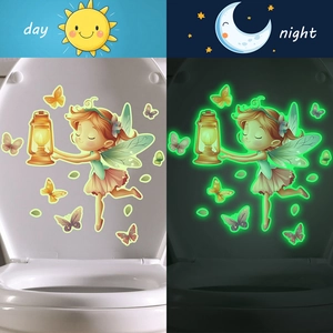 Luminous fairy and butterfly toilet sticker set showing day and night glow effects