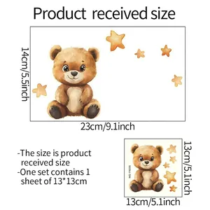 Luminous wall sticker with cartoon bear and stars for kids room decor size 13x13cm