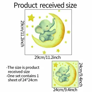 Cartoon elephant on moon wall decal size specifications for kids room decoration