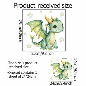Glow-in-the-dark flying dragon and stars wall sticker dimensions and product details