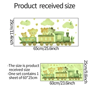 Stickers muraux lumineux train et animaux pour chambre d'enfant déco 65x29cm
