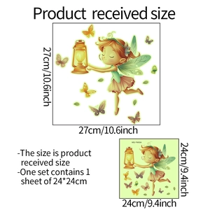 Luminous fairy with lantern and butterflies self-adhesive wall sticker 24x24cm